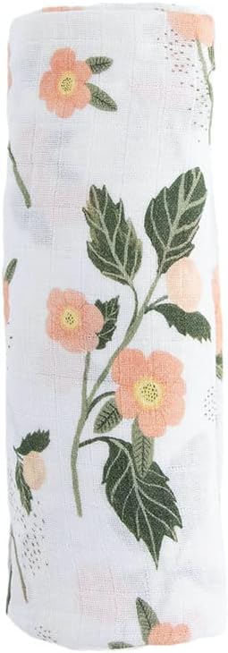 RED ROVR 100% Certified Organic Cotton Muslin Swaddle | Newborn Receiving Blanket | Boy, Girl, Unisex | Soft, Lightweight, Breathable | Burping, Nursing, Swaddling | 44"x44" | Blushing Bloom