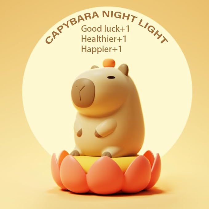 Cute Tangerine Capybara Night Light, LED Squishy Night Lamp, 2 Levels Dimmable Nursery Nightlight for Kids, Rechargeable Touch Lamp, Dorm Decor, Kids Funny Gifts (Fixed Tangerine)
