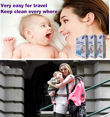 Diaper Disposal Bags for Baby,On The Go,Fresh Light Baby Powder Faint Scented,Easy Tie Handles, Diaper Bags Disposable for Diaper Sacks Poop Pet Trash Bags Or Dirty Costumes, 270 Bags, Blue