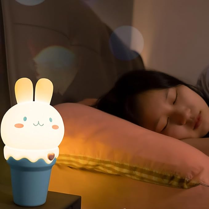 Kawaii Bunny Night Light,Tap Control and USB Rechargeable Cute Rabbit Night Lamp,Dimmable Timer 15/30min Nursery Lamp for Adults and Kids,Bedroom and Décor