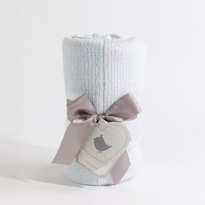 Living Textiles Chenille Knitted Blanket - Blue Check