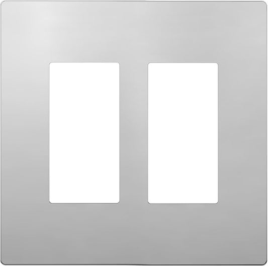 LIDER Double Decorator Metal Wall Plate, Temperature and Impact Resistant, 201 Stainless Steel, Screwless Cover, Modern Upgrade, Mid-Size 2-Gang 4.88” x 4.92”, Polished Chrome, LSMWP-32M-PC