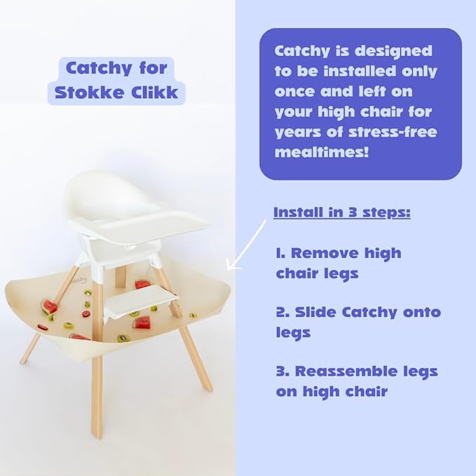 CATCHY -Food Catcher-Compatible with Stokke Clikk High Chair +11 Other High Chairs-Highchair Sold Separately-Baby & Toddler Food & Mess Catcher-Premium Linen Inspired -Under High Chair Accessory