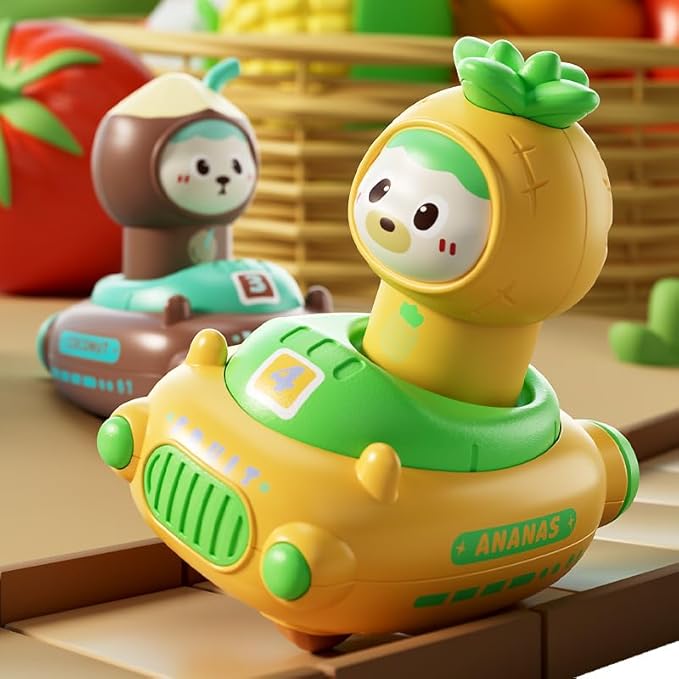 4 Pack Press and Go Cars Toys for Toddlers 1-3, 1-2 Year Old Baby Racing Cars, Infant Play Vehicle Set, Push Go Friction Car Toys for 6-9-12-18-24 Month, 1st Birthday Gifts for Boys Girl (Fruit)