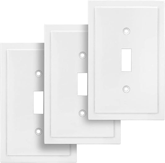 Modern Edge Decorative Wall Plate Switch Plate Outlet Cover, Durable Solid Zinc Alloy (Single Toggle 3PK, White)