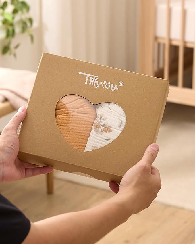 TILLYOU Muslin Hooded Baby Towels for Newborn 2 Pack, 32x32Inch Soft Baby Bath Towel Highly Absorbent for Newborn and Infant, Essential for Newborn Care, Yellow Flower