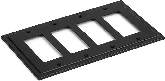 Modern Edge Decorative Wall Plate Switch Plate Outlet Cover, Durable Solid Zinc Alloy (Quad Decorator, Matte Black)