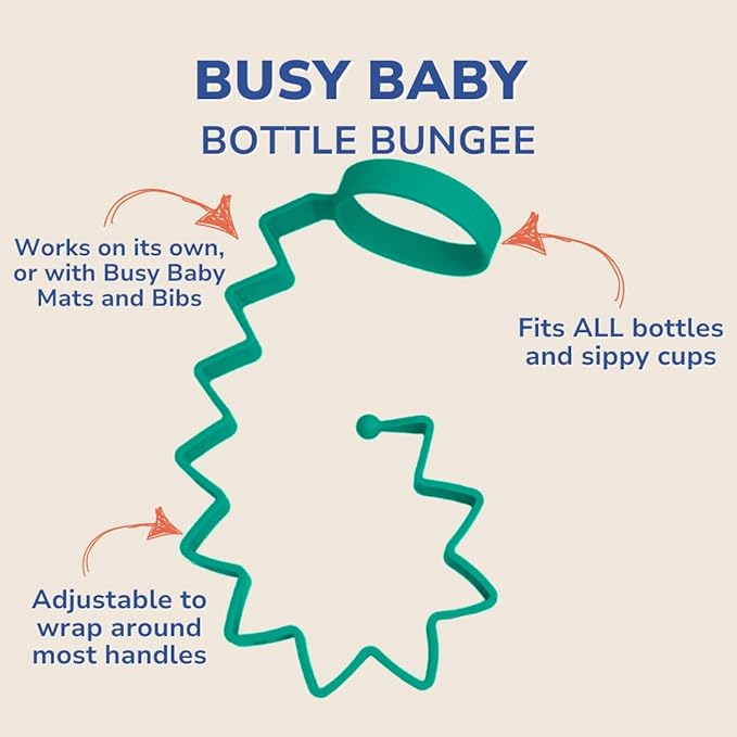 Busy Baby Bottle Bungee - Sippy Cup Strap - Keeps Bottles and Sippy Cups Off The Floor - Food Grade Silicone - Dishwasher Safe (Spearmint)