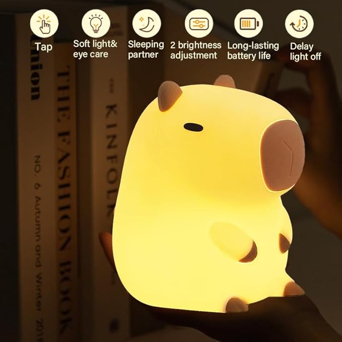 Cute Capybara Night Light, LED Squishy Night Lamp, 2 Levels Dimmable Nursery Nightlight, Rechargeable Touch Lamp, Dorm Decor, Funny Gifts (Normal)