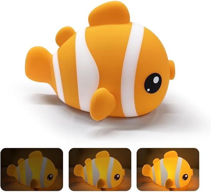 Clownfish Night Light for Kids Nursery - Adorable Ocean-Themed Silicone Baby Light with 3-Level Dimmable LED, Portable Toddler Sleep Lamp for Bedroom, Kids Room, Baby Shower & Birthday Gift