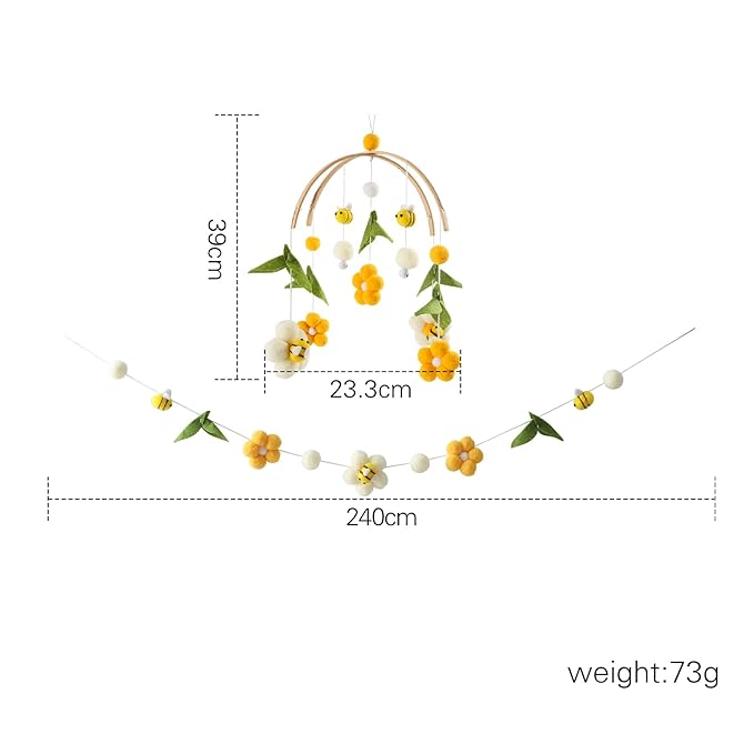 Baby Mobile for Crib Crib Nursery Mobile for Boys Girls Boho Bee Flower Nursery Decor Soothe Toy Baby Shower Set for Infant Bedroom Hanging Decoration Toy