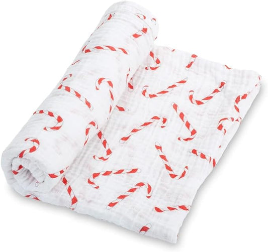 LollyBanks Baby Blanket, 100% Cotton Muslin Swaddle Blankets for Boys and Girls, Large 47 x 47 Inches Newborn Blanket, Soft and Breathable Baby Swaddle, Baby Essentials, Registry (Candy Cane Print)