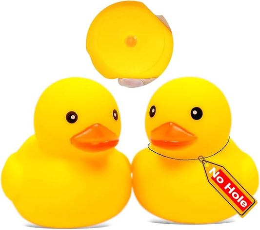 Waterproof No Squeak No Hole No Bebe Noise Kalafona 2 Pcs 3 Inch Rubber Funny Yellow Ducky Duck Bath Pool Toy Without Hole for Kid Shower Bathtub Toy Birthday Party Decor Cake Topper in Bulk