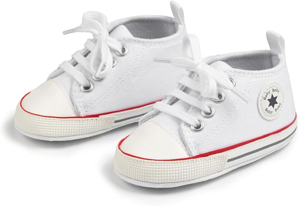 Meckior Baby Girls Boys Canvas Sneakers Soft Sole High-Top Ankle Infant First Walkers Crib Shoes