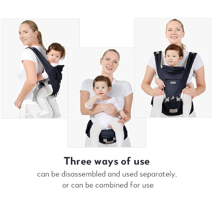 Sharth Baby Carrier with Hip Seat, 6-in-1 Convertible, Adjustable, Ergonomic Baby Carrier for Newborn to Toddler, Front and Back Carry, 0–36 Months, 7–41 lbs, All Seasons, Dark Blue