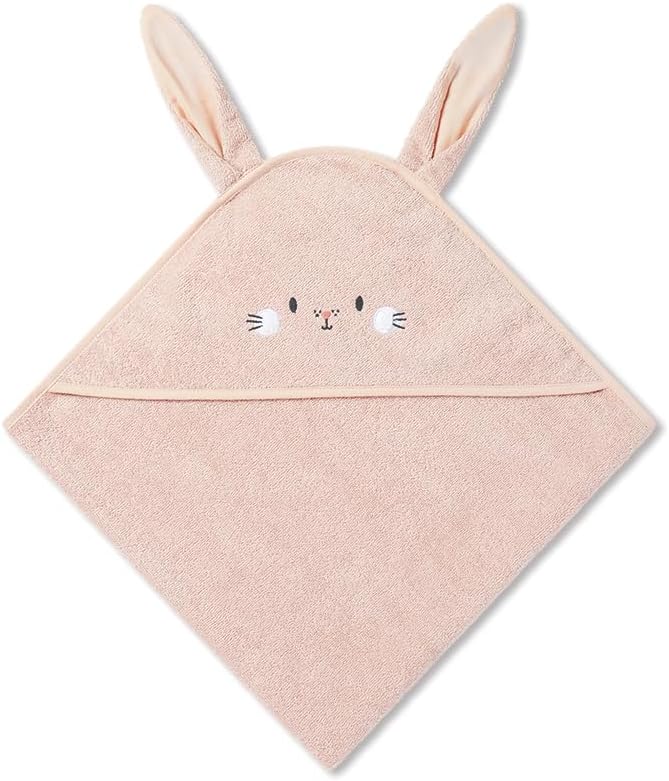 MORI Baby Hooded Bath Towel with Bunny Design in Blush - Unisex Soft Cotton Wrap Cloth for Infants and Newborns - 30 x 30”