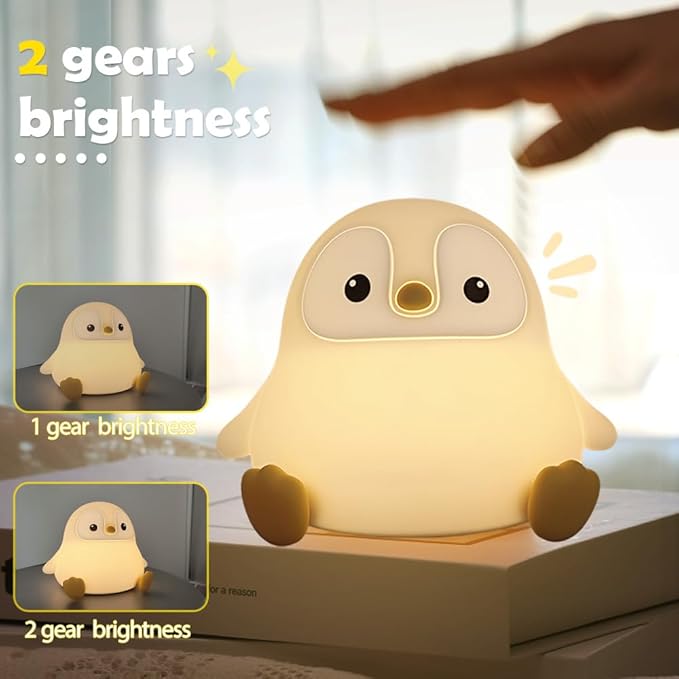 Novelty Cartoon Penguin Silicone Night Light Rechargeable Timing Dimming Nursery Sleep Night Lamp for Baby Room Decor