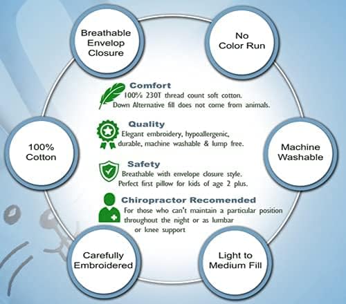 kinder Fluff Kids Pillow & Pillowcase Set - 233T Cotton Pillow Covers & Down Alternative Pillow Fill - Hypoallergenic Kids Pillows for Small Children - Children & Travel Pillows Kid - 13x18in Blue