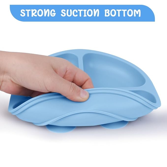 Vicloon Suction Plates, 2 Pcs Baby Toddler Plate, 100% Food Grade Silicone BPA Free Baby Plates, Divided Plate Design, Silicone Grip Dish Microwave & Dishwasher Safe