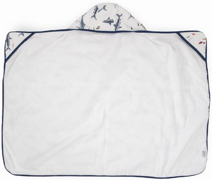 Little Unicorn Premium Hooded Bath Towel| Absorbent Cotton & Terry Blend | Larger Size, 1-6 Years (Shark)
