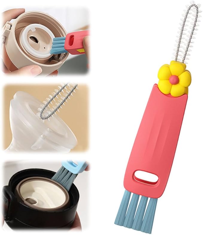 3 in 1 Cup Lid Cleaning Brush, 2024 New Crevice Cleaning Brush Set for Baby Bottle Gap Tight Spaces Cup, 3 in 1 Multifunctional Cleaning Brush Portable Cup Lid Cleaner with Brush(D)