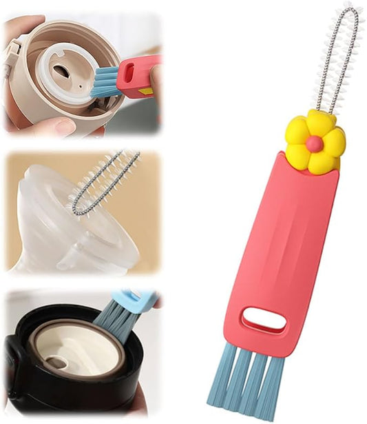 3 in 1 Cup Lid Cleaning Brush, 2024 New Crevice Cleaning Brush Set for Baby Bottle Gap Tight Spaces Cup, 3 in 1 Multifunctional Cleaning Brush Portable Cup Lid Cleaner with Brush(D)
