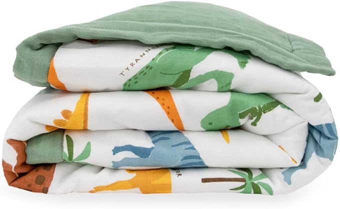 Little Unicorn Lofty Comforter Blanket | Super Soft & Breathable Muslin Fabric| Great for Play & Bedtime Blanket (Dino Names)