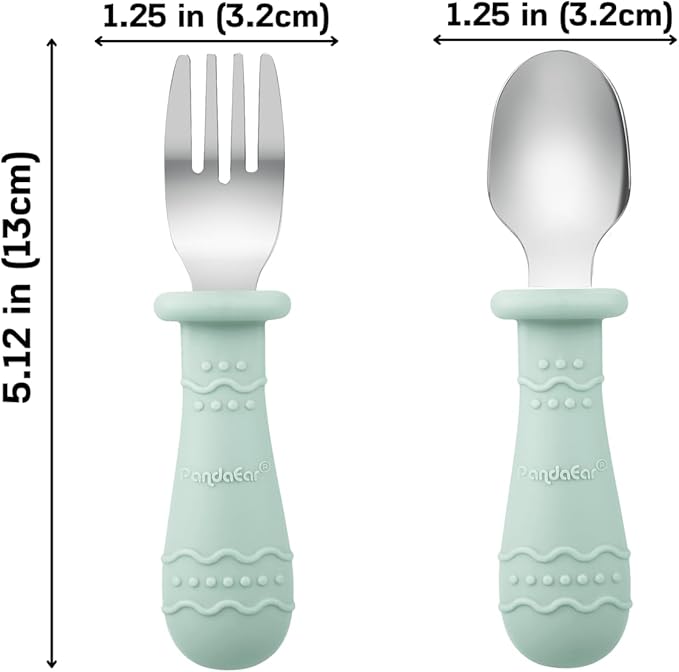 PandaEar Baby Feeding Set| 2 Pack Silicone Divided Suction Plate, 2 Set Toddler Spoons & Forks| Baby Led Weaning Supplies Self Feeding Eating Utensils