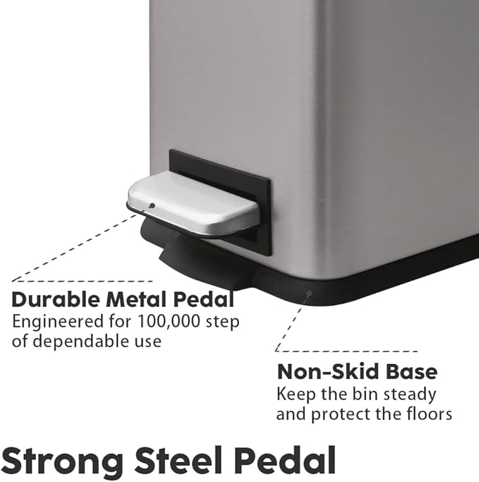 Bathroom Bin 10L, Small Kitchen Bins with Soft Close Lid,Slim Pedal Bin with Removable Inner Bucket,Small Bins for Bathroom,Kitchen,Bedroom,and Office,grey