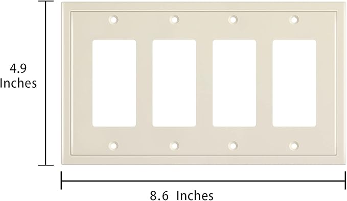 Henne Bery Modern Edge Decorative Wall Plate Switch Plate Outlet Cover, Durable Solid Zinc Alloy (Quad Decorator, Light Almond)