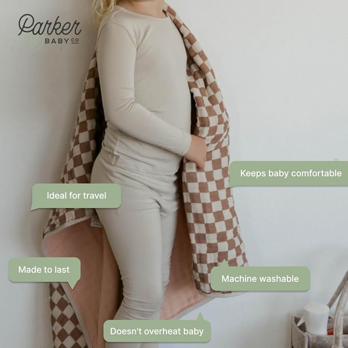 Parker Baby Muslin Blanket | 100% Soft Cotton Toddler Quilt & Baby Muslin Swaddle | Gender Neutral Design 47" x 47" Blanket