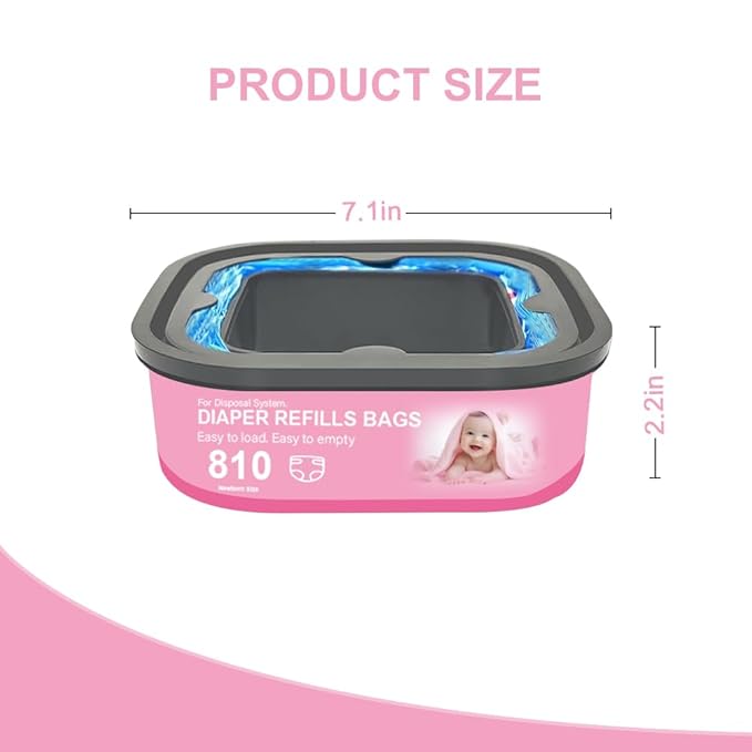 Jumbo Square Refills Disposal Bags Refill Compatible with Genie Diaper Compact, Select Pails(Not Fit Classic Version Pails), Hold Up to 810 Newborn-Sized Diapers Per Refill, 4 Pack