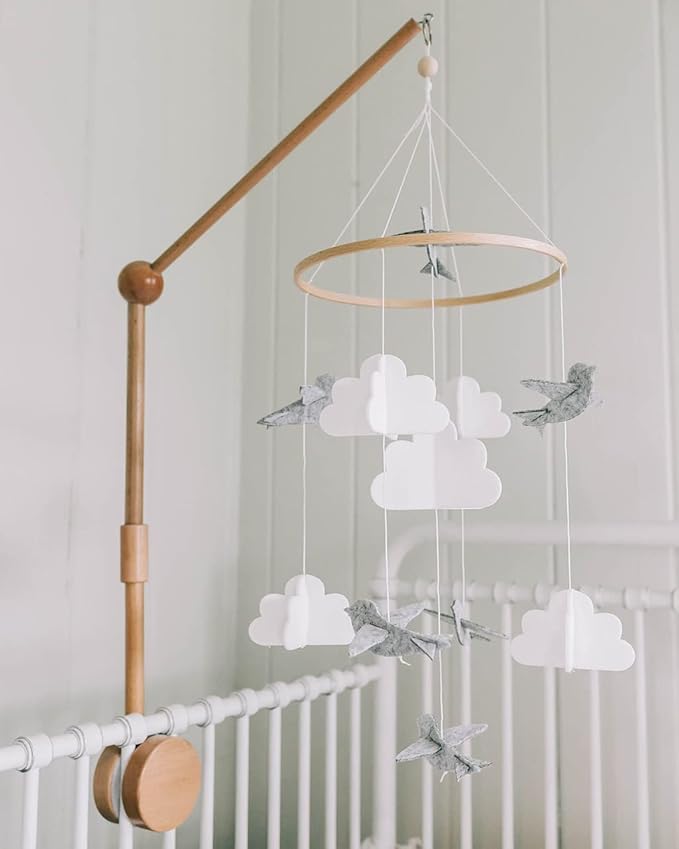 Sorrel + Fern Baby Crib Mobile - Birds in The Clouds w/Garland - Nursery Decor for Boys & Girls