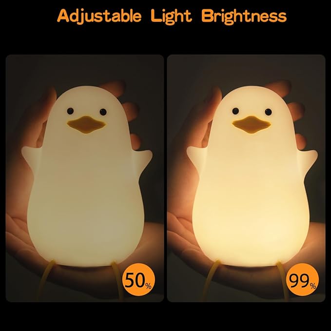 LED Cute Silicone Duck Night Light, Cute Silicone Duck Lamp and Animal NightLight, LED Squishy Animal Light for Sleep, Kawaii Bedside Lamp Room, Rechargeable Bedroom Lamp & Room Gift