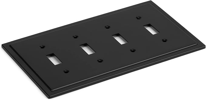 Modern Edge Decorative Wall Plate Switch Plate Outlet Cover, Durable Solid Zinc Alloy (Quad Toggle, Matte Black)