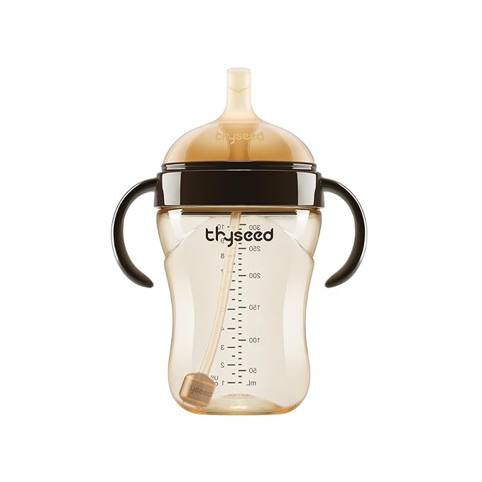 Thyseed PPSU Weighted Straw Cup with Handles Toddlers Transition Bottles to Sippy Cups No Spill Learner Milk Water Baby Bottle Soft Silicone Spout Dishwasher Safe BPA Free 6+ Months 10oz/300mL 1 Pack