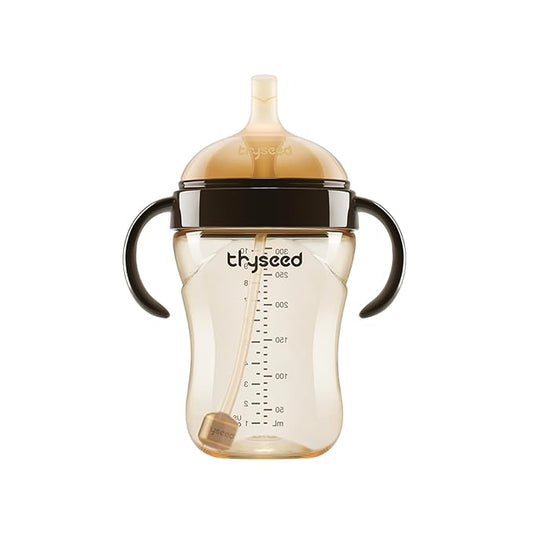 Thyseed PPSU Weighted Straw Cup with Handles Toddlers Transition Bottles to Sippy Cups No Spill Learner Milk Water Baby Bottle Soft Silicone Spout Dishwasher Safe BPA Free 6+ Months 10oz/300mL 1 Pack