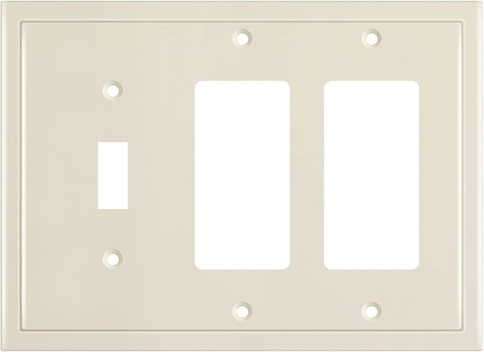 Henne Bery Modern Edge Decorative Wall Plate Switch Plate Outlet Cover, Durable Solid Zinc Alloy (Single Toggle/Double Decorator, Light Almond)