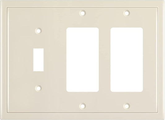 Henne Bery Modern Edge Decorative Wall Plate Switch Plate Outlet Cover, Durable Solid Zinc Alloy (Single Toggle/Double Decorator, Light Almond)