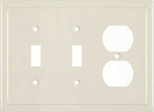 Henne Bery Modern Edge Decorative Wall Plate Switch Plate Outlet Cover, Durable Solid Zinc Alloy (Double Toggle/Single Duplex, Light Almond)