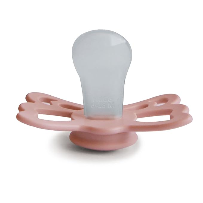 FRIGG Butterfly Anatomical SilkySoft Silicone Baby Pacifier | Made in Denmark | BPA-Free (Pretty in Peach/Primrose, 6-18 Months)