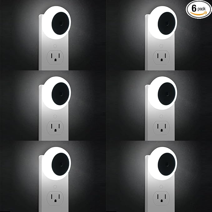 KINUR 6 Pack Night Light, LED Night Lights Plug into Wall with Dusk to Dawn sensors, Plug in Night Lights for Kids Room, Bedroom, Bathroom, Baby Nursery,Stair Lights, Hallway Light, Daylight