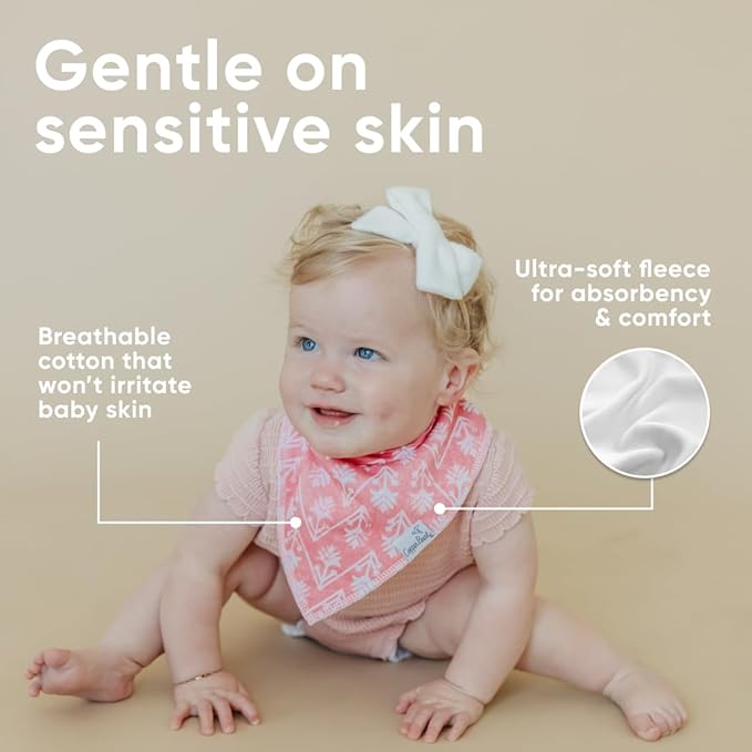 Copper Pearl 4 Pack Soft Cotton Baby Bibs for Drooling and Teething, Absorbent Drool Bibs for Baby Girl, Adjustable to Fit Newborns to Toddlers, Tons of Styles (Claire Set)