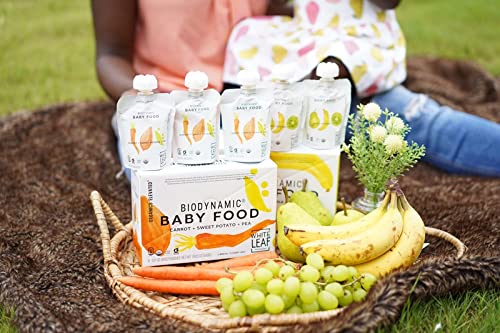 White Leaf Provisions Organic Purees / Baby Food Pouches - Fruits, Veggies & Grains, Toddler snack, Regeneratively Farmed, No Added Sugar, Non-GMO, BPA-Free Pouches 3.17 oz (Pack of 24, Pear + Banana + Kiwi)