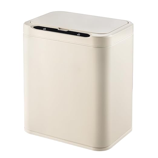 ELPHECO Stainless Steel Office Trash Can Motion Sensor Garbage Can Touchless Smart Trash Can Automatic Waste Bin for Kitchen, Office, Bathroom (Cream Beige, 3.5 Gallons)