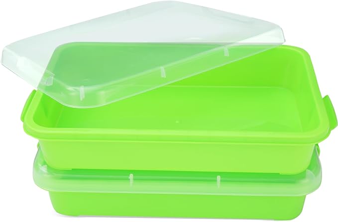 Sensory Bin Sand Tray with Lid for Toddlers 2 Pcs 15in Portable Sandbox Toy Large Plastic Tray for Kids 3 4 5 6 Fill with Sand, Water, Beads, and More (2 Green)