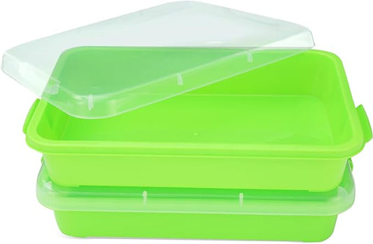 Sensory Bin Sand Tray with Lid for Toddlers 2 Pcs 15in Portable Sandbox Toy Large Plastic Tray for Kids 3 4 5 6 Fill with Sand, Water, Beads, and More (2 Green)
