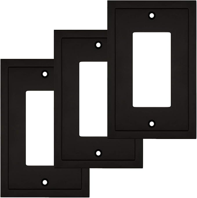 Modern Edge Decorative Wall Plate Switch Plate Outlet Cover, Durable Solid Zinc Alloy (Single Decorator 3PK, Matte Black)