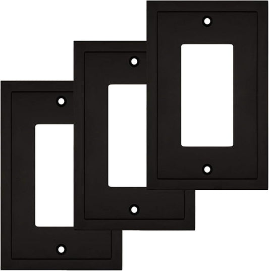 Modern Edge Decorative Wall Plate Switch Plate Outlet Cover, Durable Solid Zinc Alloy (Single Decorator 3PK, Matte Black)