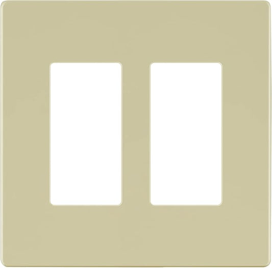 LIDER Matte Finish Double Decorator Switch Cover, Screwless Wall Plate, Mid-Size 2-Gang 4.88" x 4.92", Unbreakable Polycarbonate Thermoplastic, UL Listed, LSWP-32M-I10P, Ivory